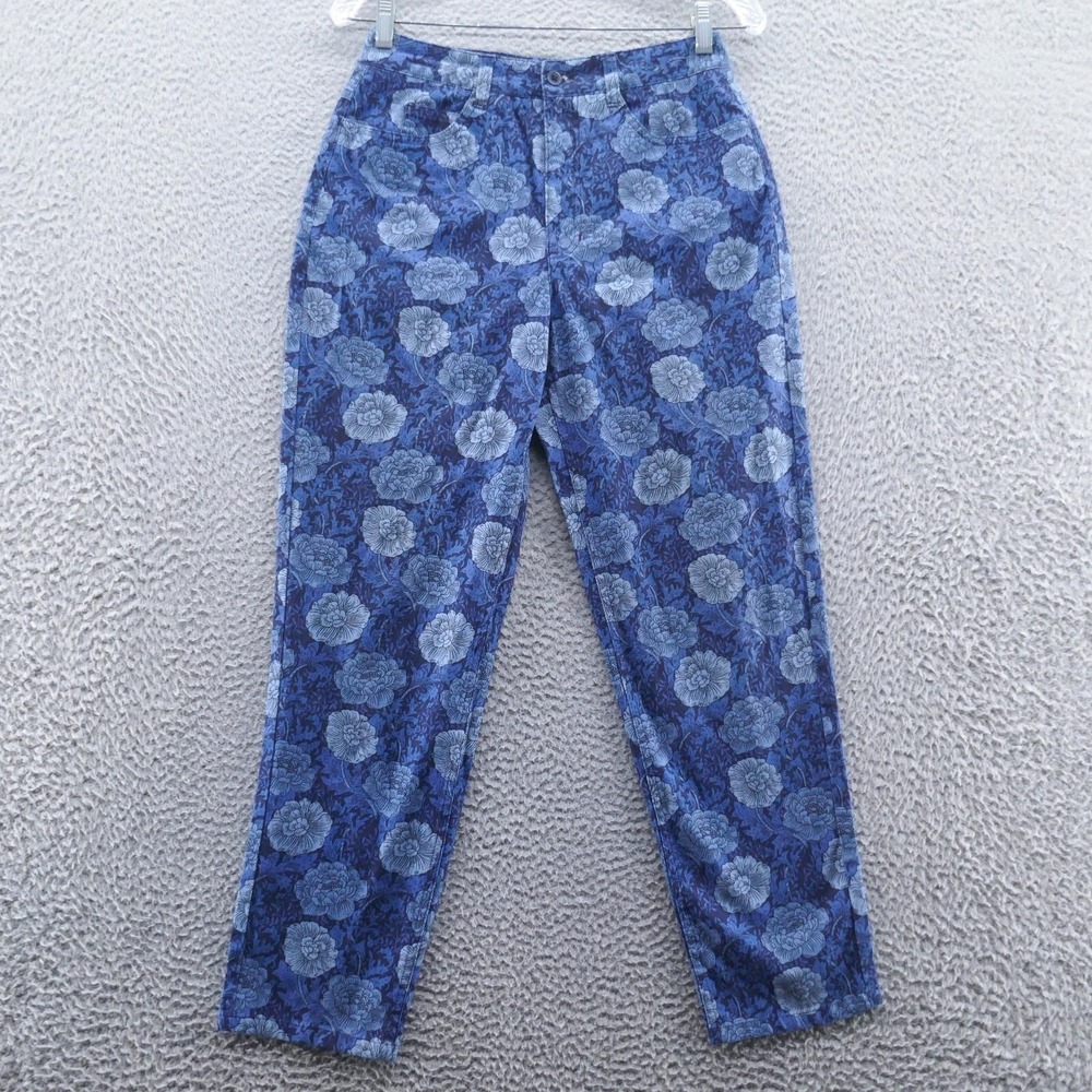 Talbots Petites Womens‎ Blue Floral Stretch Straight Leg Pants Size 6P High Rise